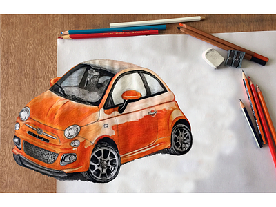 Fiat 500 3D art artdirection car design drawing fiat500 illustration logo orange