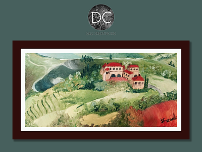 Tuscany Red art design green illustration italy oil on canvas painting red