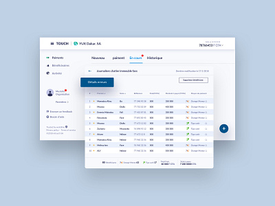 Payment history dashboard landing page payment platform system