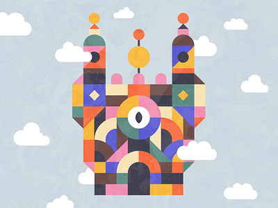 Castle In The Sky castle clouds geometric graphic illustration