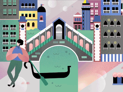 The Gloaming Shenanigan animation buildings gondola guy illustration river street vector vector animation venice