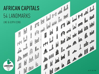 African Capitals - 54 Landmark Icons africa architecture flat glyph icon landicons landmark outline travel