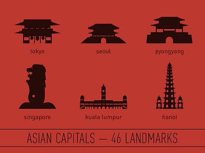 Asian Capitals - 46 Landmark Illustrations asia icon illustration landmarks minimalist set vector