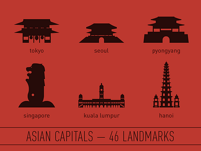 Asian Capitals - 46 Landmark Illustrations