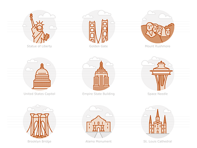 USA - Filled Outline Icon Set 1. architecture filled outline icon landicons landmarks