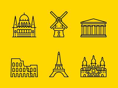 European Capitals - Landmark Icons icon set icons landmarks line outline