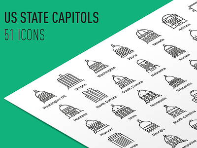 Us State Capitols - Icon Set architecture buildings capitols government icons landmarks states usa