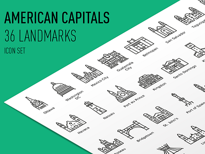 American Capitals Icon Set architecture buildings historical icons landmarks outline sights tourism travel