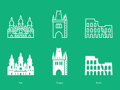Kiev Prague Rome europe flat glyph icons landicons line outline