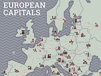 European Capitals Map europe glyph icons infographics landmarks map