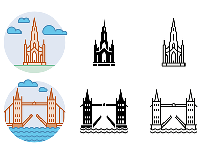 Filled Outline, Glyph, Outline icons landicons landmarks united kingdom