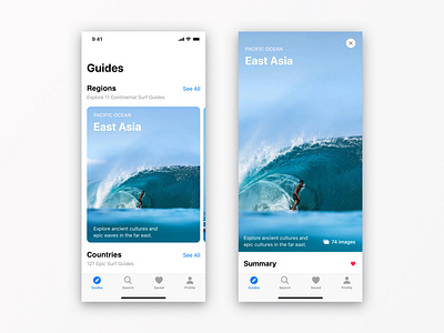 Surf Travel Guide I interfacedesign ios mobile app mobile ui modern surf surfing travel app ui