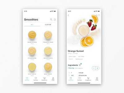 Pure Smoothies - Orange app clean ios minimal ui ui ux ui design uidesign user interface design ux design white