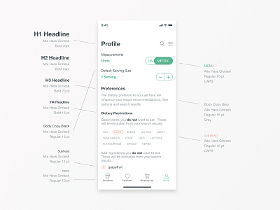 Typographic Anatomy hierarchy iphone minimal modern profile ui settings ui typographic scale typography ui design uidesign user interface design white