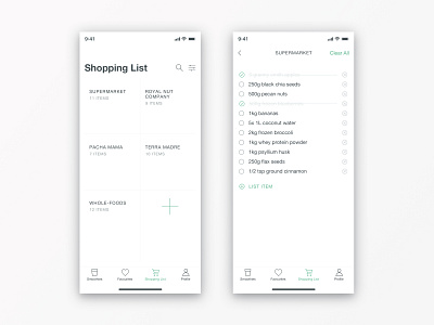 Shopping List UI grid layout minimal minimal app design modern shopping list smoothie smoothies white