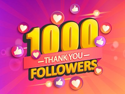 Thanks for the first 1000 followers. 1000 bokeh follow followers gradient heart insta instagram like likes media one social subscribe thank you thanks thousand thumb up user web