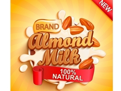 Almond Milk advertise almond brand breakfast dairy drink emblem label logo milk nut organic package seed sign splash symbol template vegan yogurt