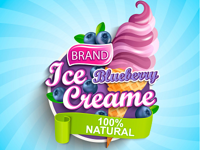 Blueberry ice cream. advertise berry blueberry flavor food gelato ice ice cream logo sign snack sticker summer sundae sweet symbol template vanilla vector yogurt