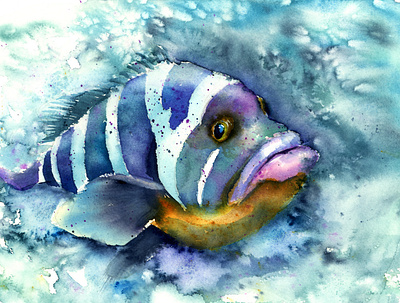 The fish - watercolor painting. aqua aquarell aquarelle aquarium blue fish impressionism painting underwater water watercolor watercolor art watercolor illustration watercolor painting watercolour
