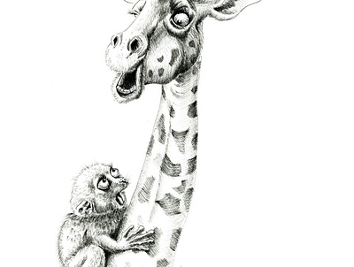 The little Mistake happened animals black and white blackandwhite draw drawing drawing ink drawingart giraffe illustraion illustration art jungle pen pen and ink rapidograph tarsier whimsical