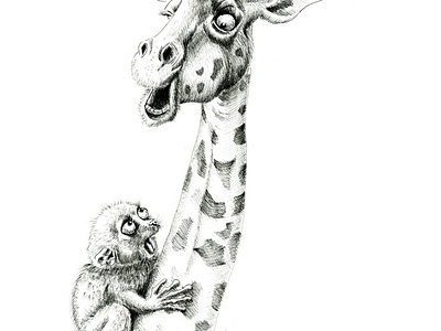 The little Mistake happened animals black and white blackandwhite draw drawing drawing ink drawingart giraffe illustraion illustration art jungle pen pen and ink rapidograph tarsier whimsical
