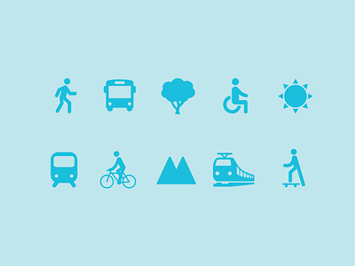 Active SGV Expanded Iconography Set active sgv bike branding bus icon iconography illustration mountain person san gabriel valley set sun train tree vector