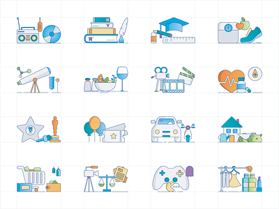 Icons for Various Hobbies cooking events food health hobbies hobby icon icon design iconography icons illustrations movies music pop pop culture reading science sport study writing