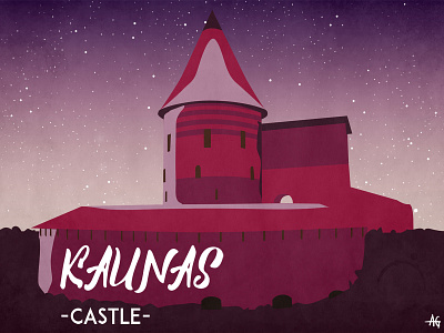 Kaunas Castle building card castle evening illustration lithuania medieval postcard starry night stars travel vector