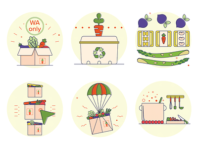 Food Delivery Icons cooking delivery ecological food food box icon icon design icon designs icon set iconography recycle sustainable vegetables
