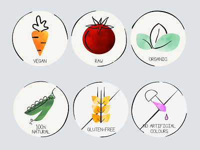 Food Characteristics Icons diet food illustration gluten free icon line art lineart natural organic raw vegan watercolour