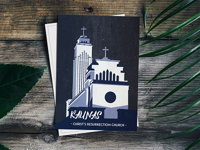 Kaunas Christ's Resurrection Church architecture building church city city illustration cross illustration lithuania night night sky nightsky postcard postcards travel