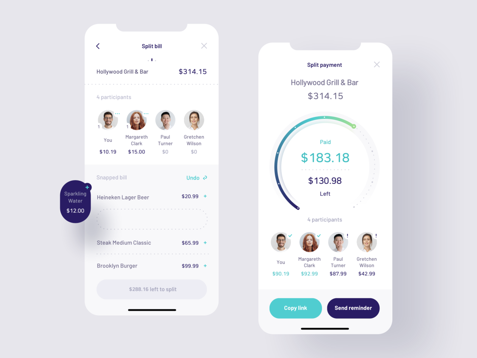 Сплит платежи. UX/UI вдохновения. Split payment. Сплит десижн. Split Bill interface.