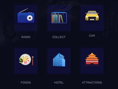 Car icons attractions car collect foods hotel icon radio technology