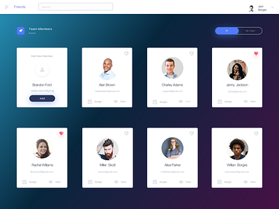 Dashboard. Team Members Page