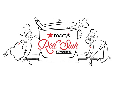 Macy's Red Star Kitchen chefs design drawing faidesigngroup illustration kitchen linework macys star