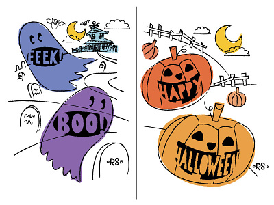 Happy Halloween Everyone! design drawing ghost halloween illustration pumpkin