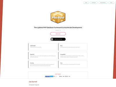 Medoo New Redesigned Home Page clear database documentation git github open source simple