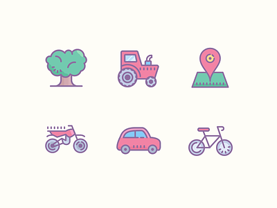 Dusk Icons bicycle bike car design graphic design icon icons icons8 illustration illustrator map motocycle pin point stroke transport tree vehicle village