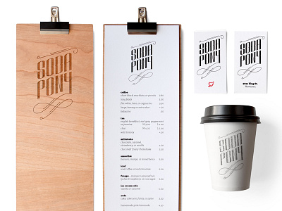 Soda Pony collateral business card cup menu