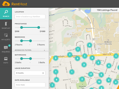 RentHost - Map Search UI filters listings map map markers property management rent renthost search sliders ui