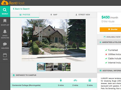 Rental Property Listing Design - RentHost property listing rental listing renthost student housing web design