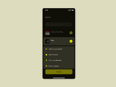 Dropdown - Daily UI #27 bluetooth daily 100 challenge daily ui dailyui dailyui027 dailyuichallenge dark app dark ui dizzarro design dropdown ecommerce ios mobile app music music player music player ui playlist search