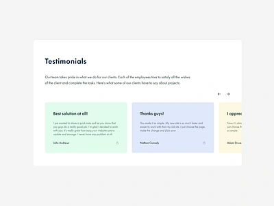 Testimonials - Daily UI #39 brand identity daily 100 challenge daily ui dailyui dailyui039 dailyuichallenge design dizzarro design minimal testimonials webdev wordpress wordpress development