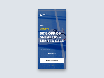 Redeem Coupon - Daily UI #61 brand identity branding coupon daily 100 challenge daily ui dailyui dailyui061 dailyuichallenge design dizzarro design nike redeem coupon wordpress wordpress development