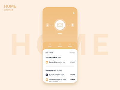 Home, safe home 🏡 activity alarm day to night entry and exit history home automation home security household ios app modes monitoring protection simple sleep smarthome transitions ux weather