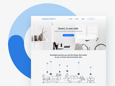 noonlight.com blue branding clean layout line art monitoring safety simple startup ui website white