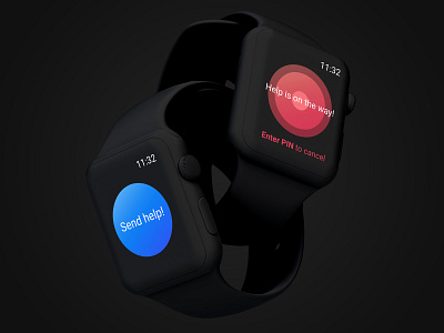 Noonlight - now on Apple Watch 😎 alarm apple black blue button calm cancel emergency gps gradient ios panic pin red safety simple technology ui watch wearable
