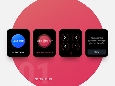 Send Help / Set Timer alarm apple watch black blue button countdown emergency gps gradient help ios panic pin red safety timer ui ux watch os wearable