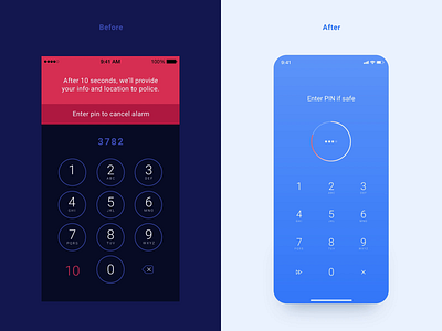Before // After alarm app before and after button clean code countdown delete entry flat keypad light minimal numbers panic pin pinpad process redesign ring