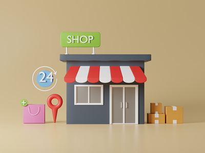 Shop Location 3D Illustration